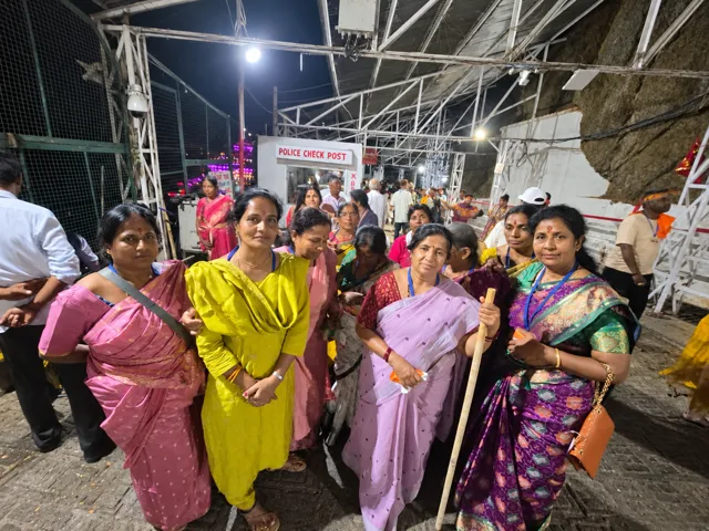 Pilgrimage group gathered together at night